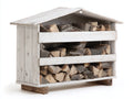 Portalegna da esterno - Legno - 100 x 40 x 95 cm - Bianco-Legno naturale - Stile rustico con tetto spiovente