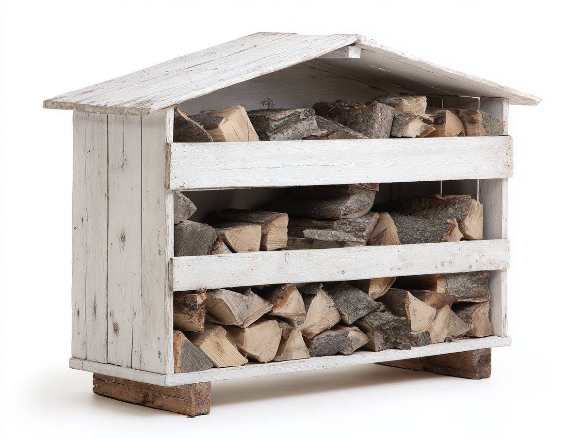Portalegna da esterno - Legno - 100 x 40 x 95 cm - Bianco-Legno naturale - Stile rustico con tetto spiovente
