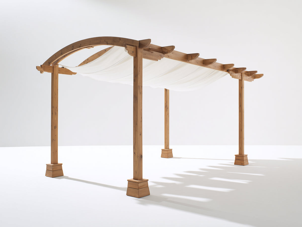 Pergola da giardino - Legno-Tessuto - 360 x 300 x 250 cm - Marrone chiaro-Bianco - Stile classico con copertura arcuata