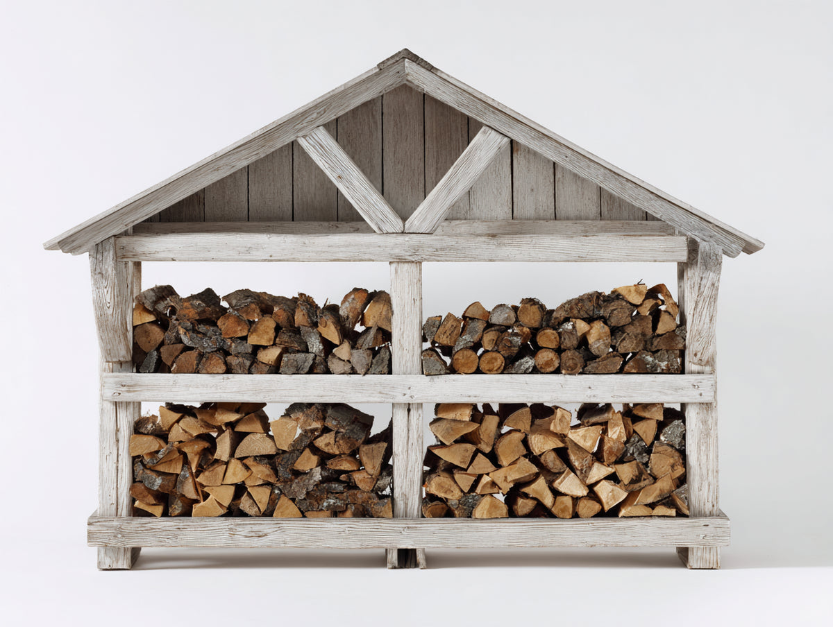 Portalegna - Legno - 200 x 85 x 170 cm - Bianco-Grigio - Stile rustico con tetto a doppia falda
