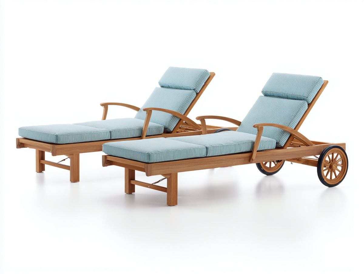 Lettino prendisole - Legno-Tessuto - 205 x 72 x 94 cm - Marrone naturale-Azzurro chiaro - Stile naturale