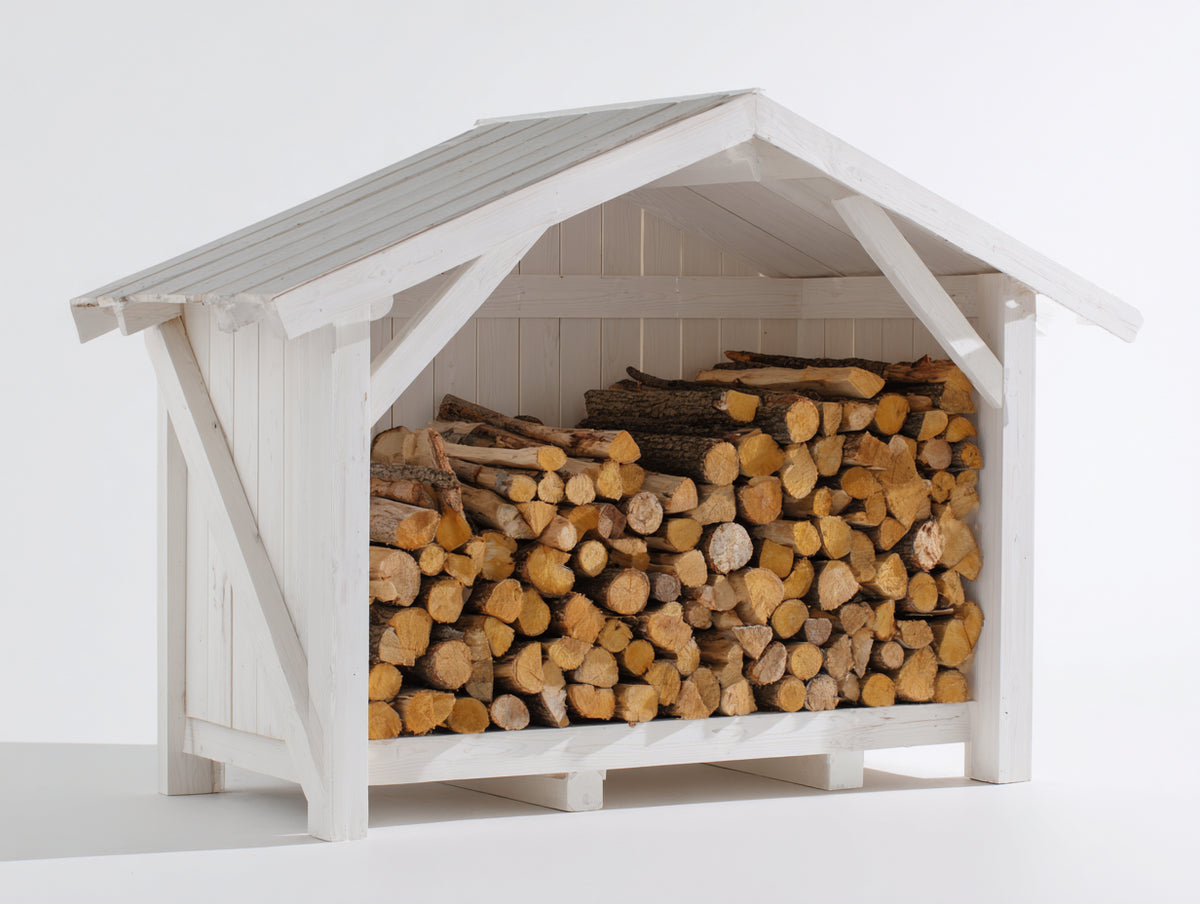 Portalegna - Legno - 175 x 90 x 170 cm - Bianco - Stile rustico con tetto a doppia falda