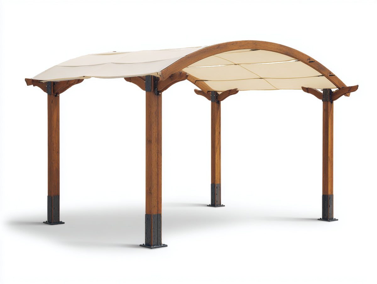 Pergola da giardino - Legno-Tessuto - 360 x 300 x 250 cm - Marrone-Bianco crema - Stile contemporaneo con copertura ad arco