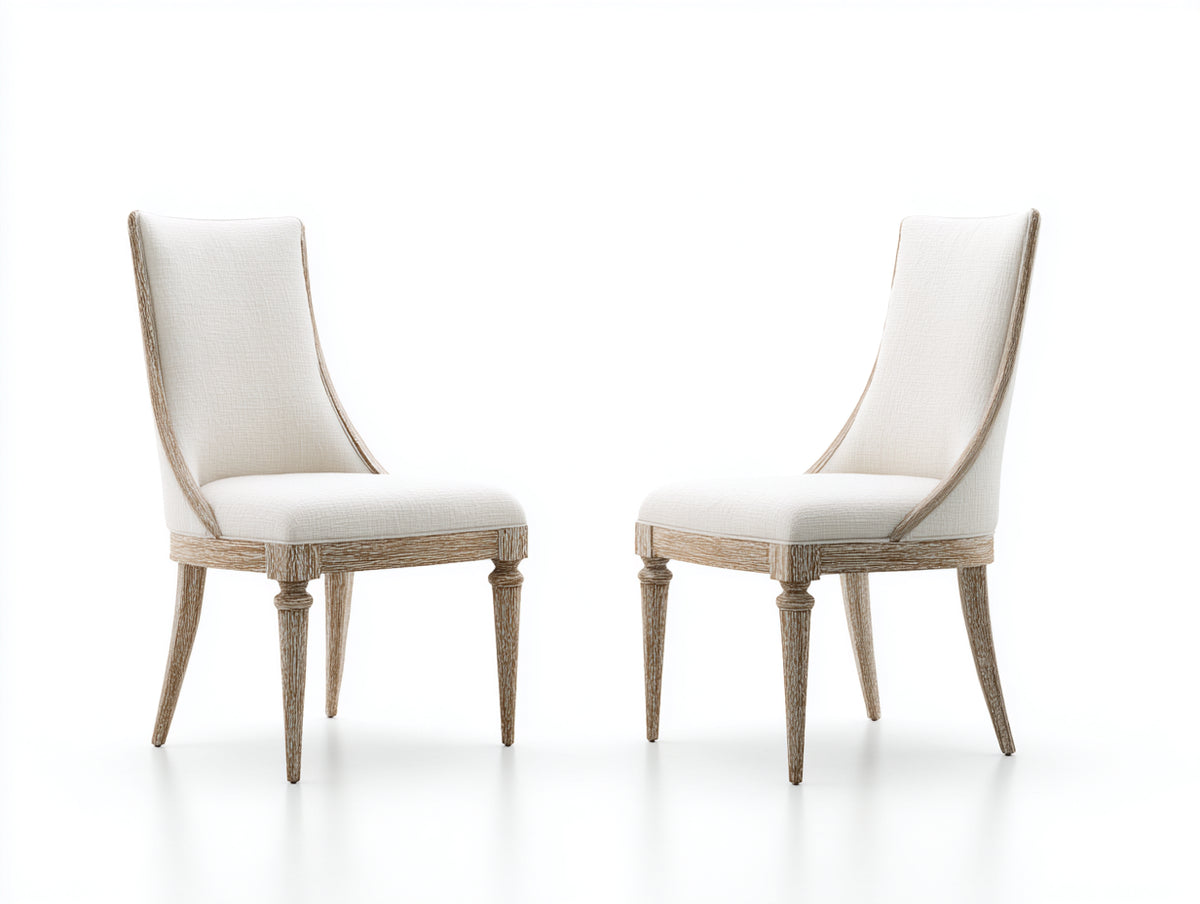 Sedia da pranzo - Legno-Tessuto - 50 x 58 x 96 cm - Bianco-Legno decapato - Stile classico