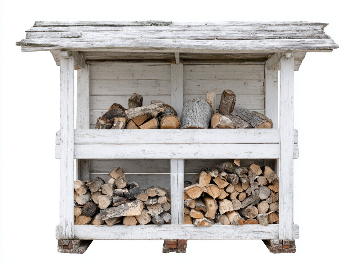 Portalegna da esterno - Legno - 170 x 65 x 165 cm - Bianco-Legno naturale - Stile rustico con tettoia ampia
