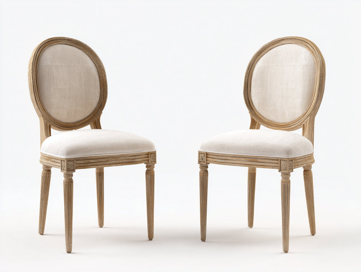 Sedia da pranzo - Legno-Tessuto - 49 x 55 x 94 cm - Beige-Legno naturale - Stile classico