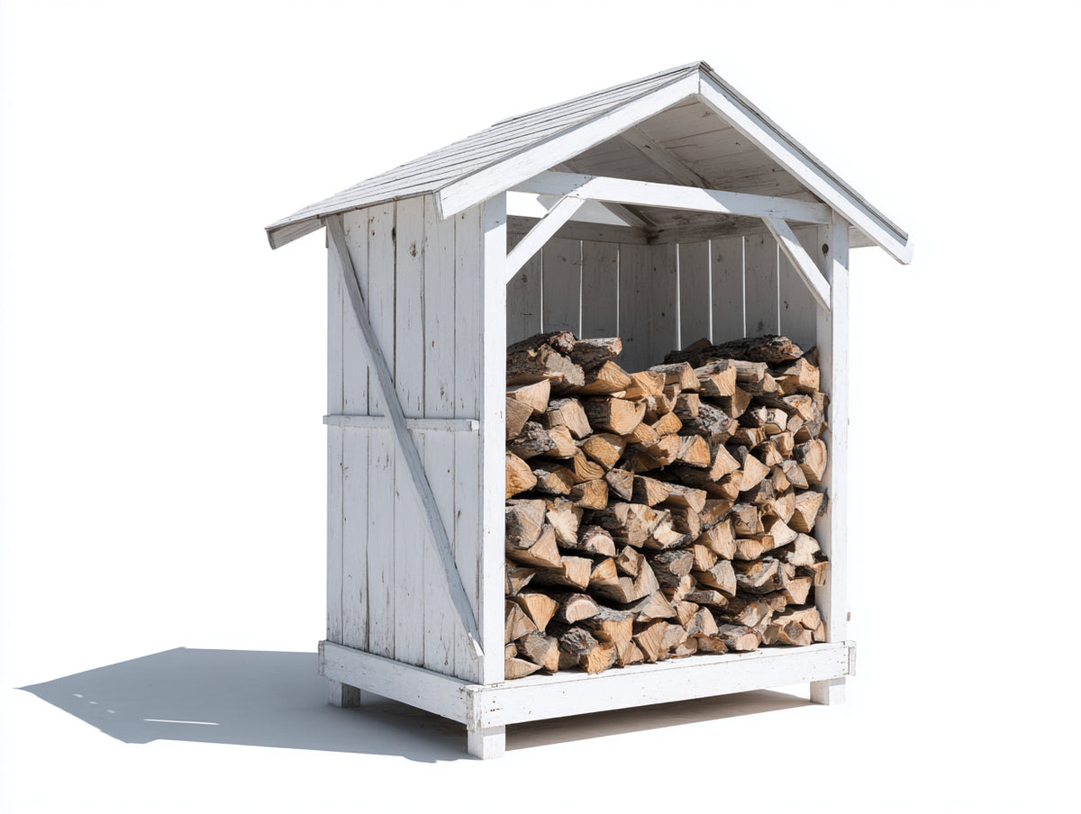 Portalegna - Legno - 135 x 85 x 185 cm - Bianco-Grigio - Stile rustico con tetto a doppia falda
