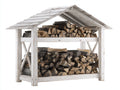 Portalegna - Legno - 160 x 80 x 165 cm - Bianco-Legno naturale - Stile rustico con tetto a doppia falda
