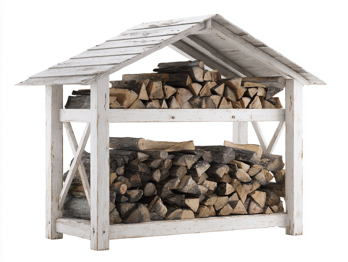 Portalegna - Legno - 160 x 80 x 165 cm - Bianco-Legno naturale - Stile rustico con tetto a doppia falda
