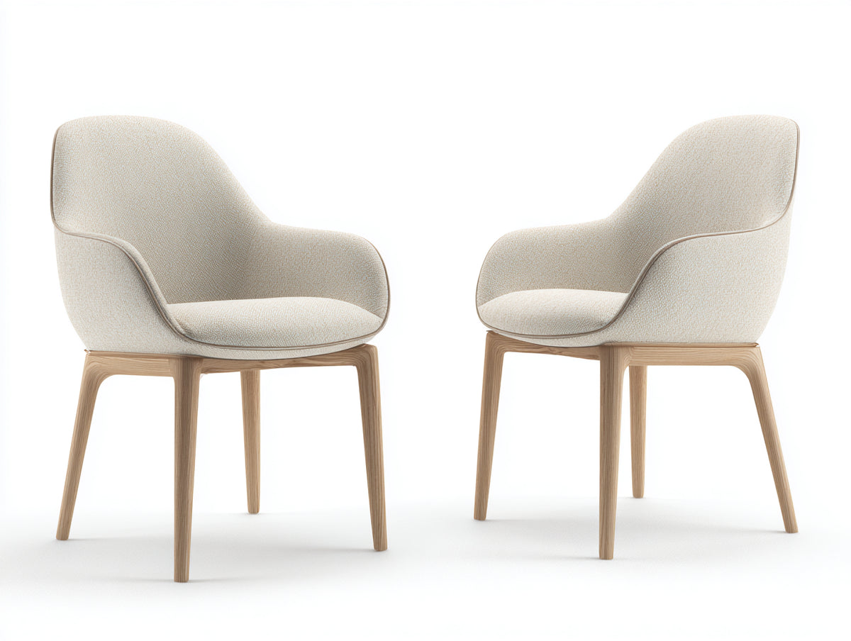 Sedia da pranzo - Legno-Tessuto - 60 x 61 x 84 cm - Crema-Legno naturale - Stile contemporaneo