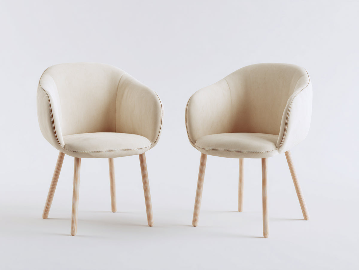 Sedia da pranzo - Legno-Tessuto - 59 x 60 x 83 cm - Crema-Legno naturale - Stile contemporaneo