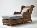 Lettino prendisole - Rattan sintetico-Tessuto-Legno - 178 x 84 x 96 cm - Marrone naturale-Grigio chiaro - Stile classico
