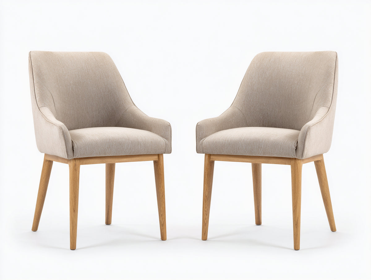 Sedia da pranzo - Legno-Tessuto - 58 x 61 x 87 cm - Beige-Legno naturale - Stile contemporaneo