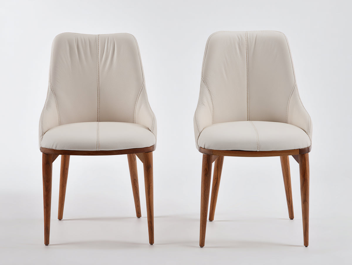 Sedia da pranzo - Legno-Similpelle - 50 x 57 x 88 cm - Crema-Noce - Stile moderno