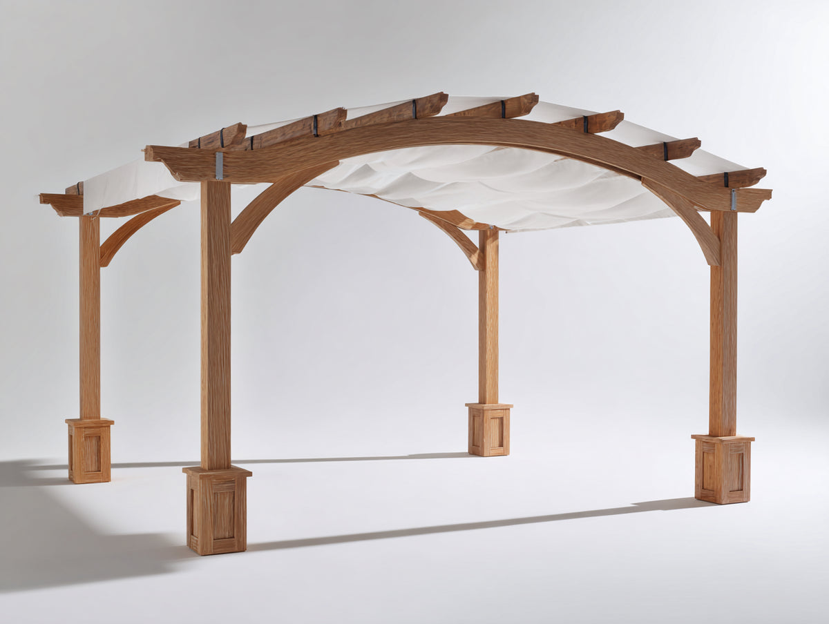 Pergola da giardino - Legno-Tessuto - 360 x 300 x 250 cm - Marrone chiaro-Bianco - Stile classico con tetto arcuato