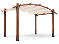 Pergola da giardino - Legno-Tessuto - 350 x 300 x 240 cm - Marrone scuro-Bianco crema - Stile rustico con tetto arcuato